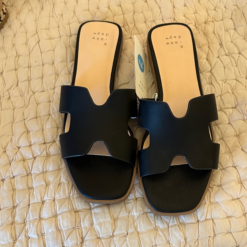 a new day Black Slide Sandals